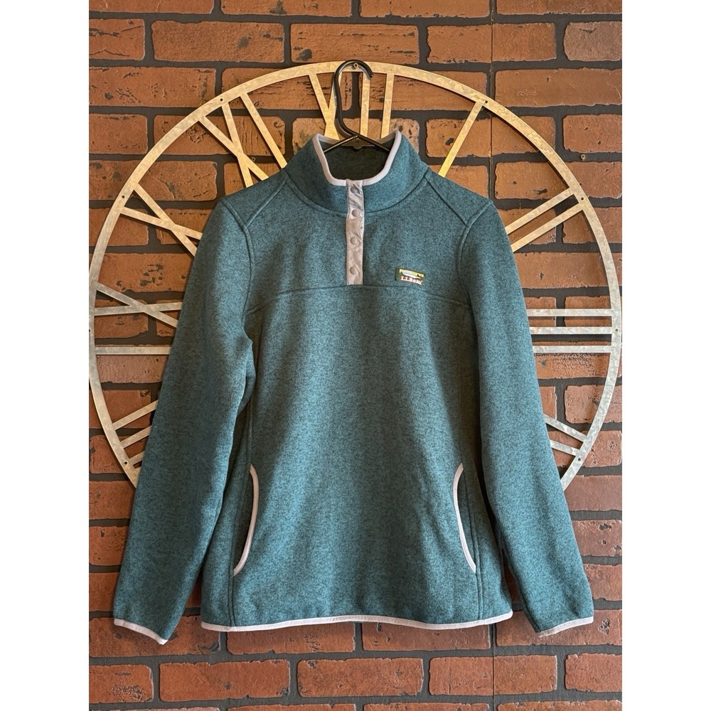 Men's L.L. Bean‎ Knit 1/4 Snap Button Pullover Sweatshirt Green Size M
